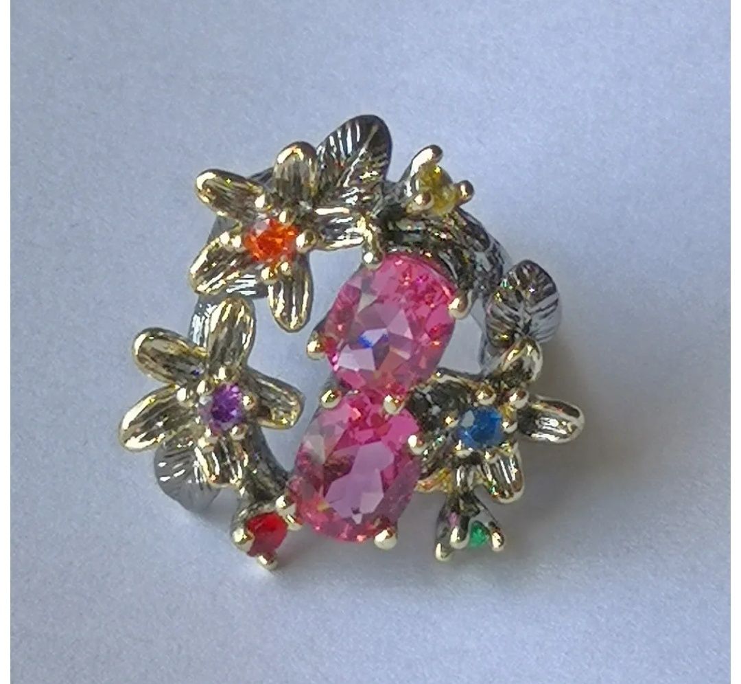 Кольцо с розовыми циркониями 18р подарок девушке бижутерия каблучка