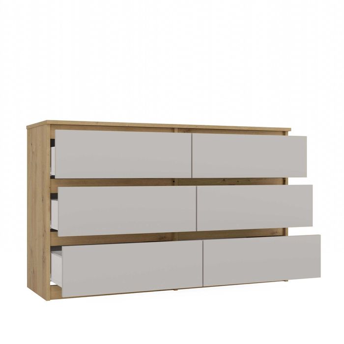 Duża Komoda M6 120 MALWA 120 cm 6 szuflad Kolor: DĄB ARTISAN / KASZMIR