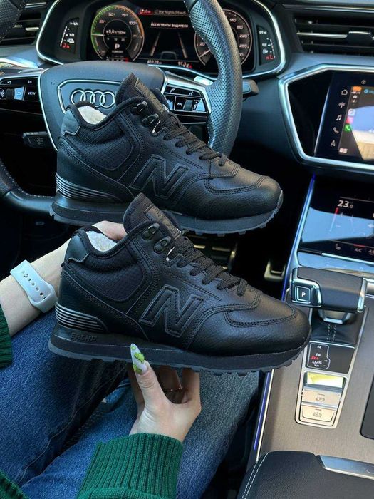 Кросівки зимові New Balance 574 чорні високі з хутром підліткові жіноч