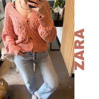 Koralowy/różowy sweter, kardigan na guziki, oversize, zara