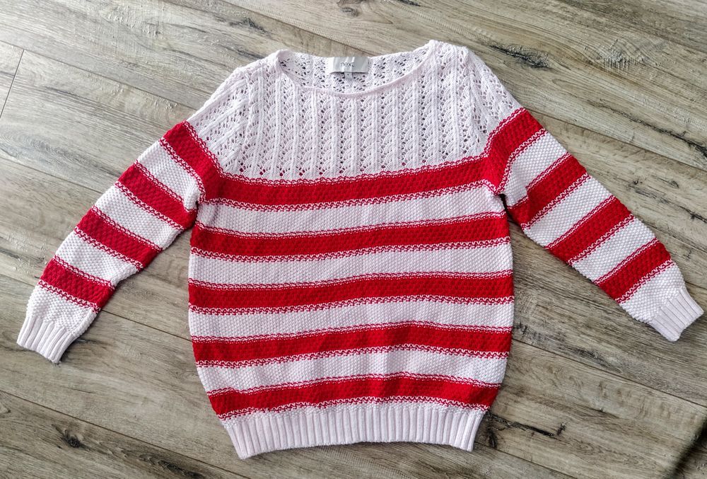 Piękny sweter w paski Next 8 S 36 czerwono białe pasy oversize 34 nowy