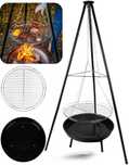 Grill Ogrodowy Wiszący Ruszt Palenisko Trójnóg Chromowany Solidny