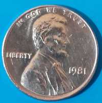 Moeda de One Cent de 1981  dos USA Abraham Lincoln