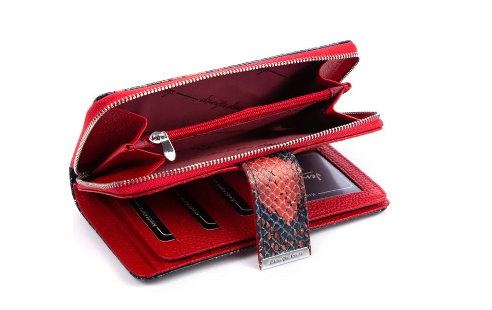 duży portfel skórzany skóra węża rfid