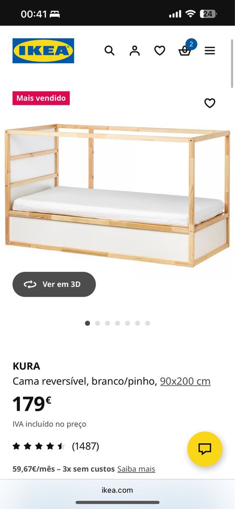 Cama IKEA KURA com colchão 90x200