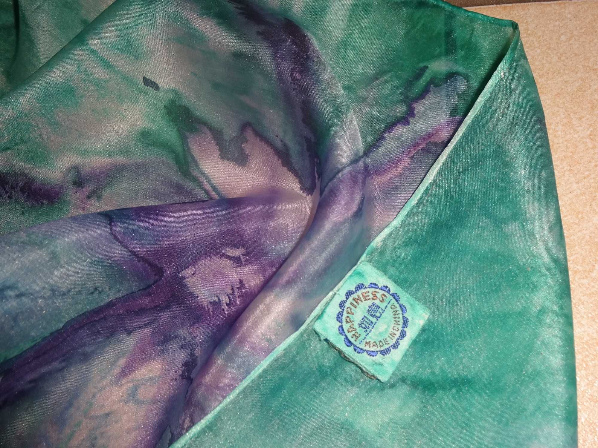 HAPPINESS Pure Silk jedwabny malowany nakrapiany szal szalik apaszka