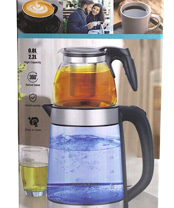 Електрочайник з заварником 2 л чайник електричний +заварник 2в1