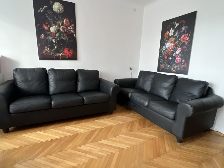 Kanapa czarna skórzana skóra naturalna 2 szt