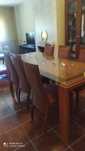 Mesa de sala de jantar em madeira e vidro 2.20cm com 6 cadeiras