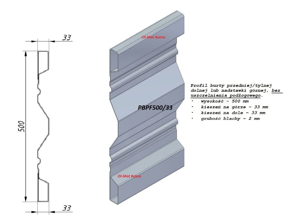 Burty panele burtowe D50 D55 typ PRONAR wysokość 50 cm gr 2 mm