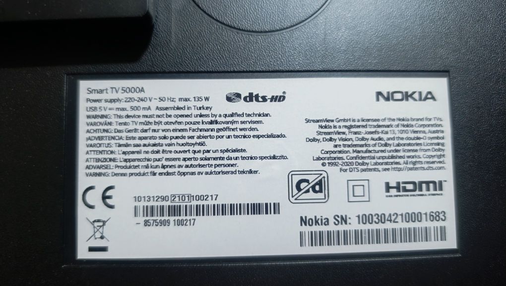 50 дюймов 4K Nokia Smart 5000A  Smart WI-FI T2S2 Bluetooth Android