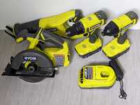 RYOBI ONE+ 18V набір 4 інструментів + 2 акумулятора, 220v