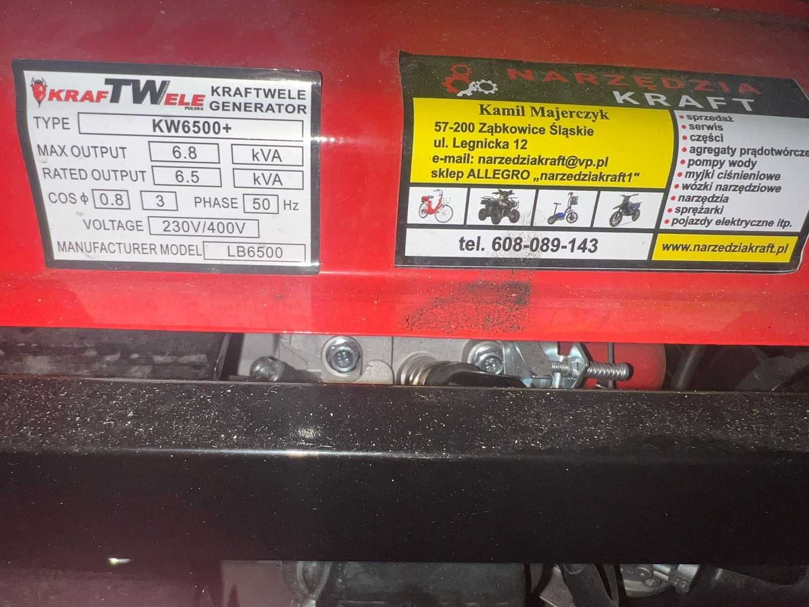 Генератор бензиновий 3 фазы KrafT Wele kw 6500 TBM 5.5 кВт