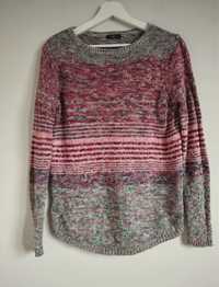 Sweter przeplatany szaro różowy r. S/M m& co