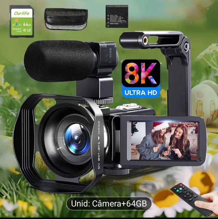Máquina fotográfica. Filma 64 GB. 8K