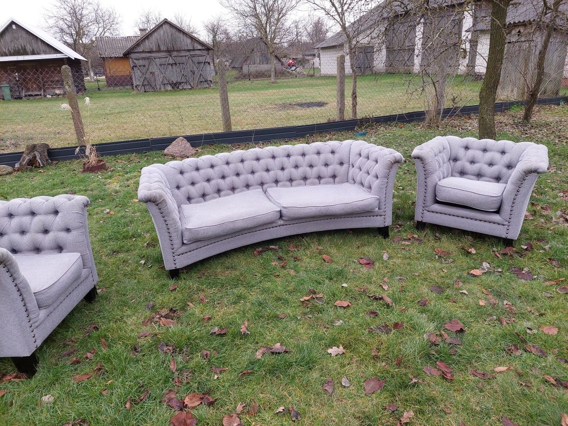 Sofa i 2 fotele w stylu Chesterfield