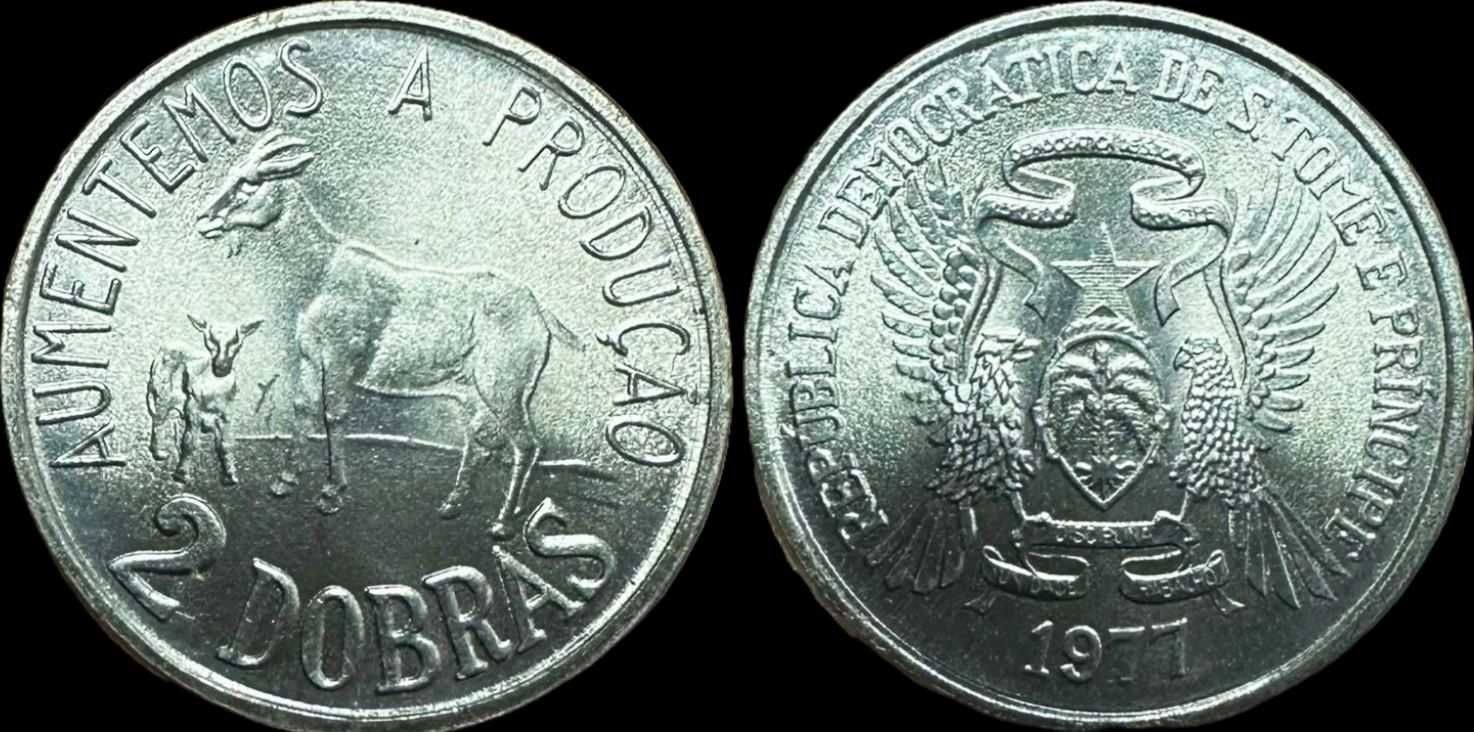 Moeda de 2 Dobras - 1977 - São Tome e Príncipe - FAO