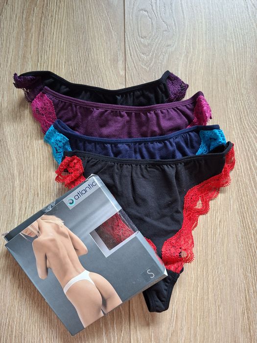 4x Stringi damskie Atlantic, rozmiar S, bawełna