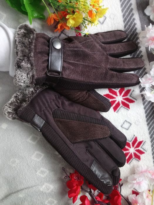 Nowe męskie rekawice zimowe ocieplane zamszowe, ocieplane XL