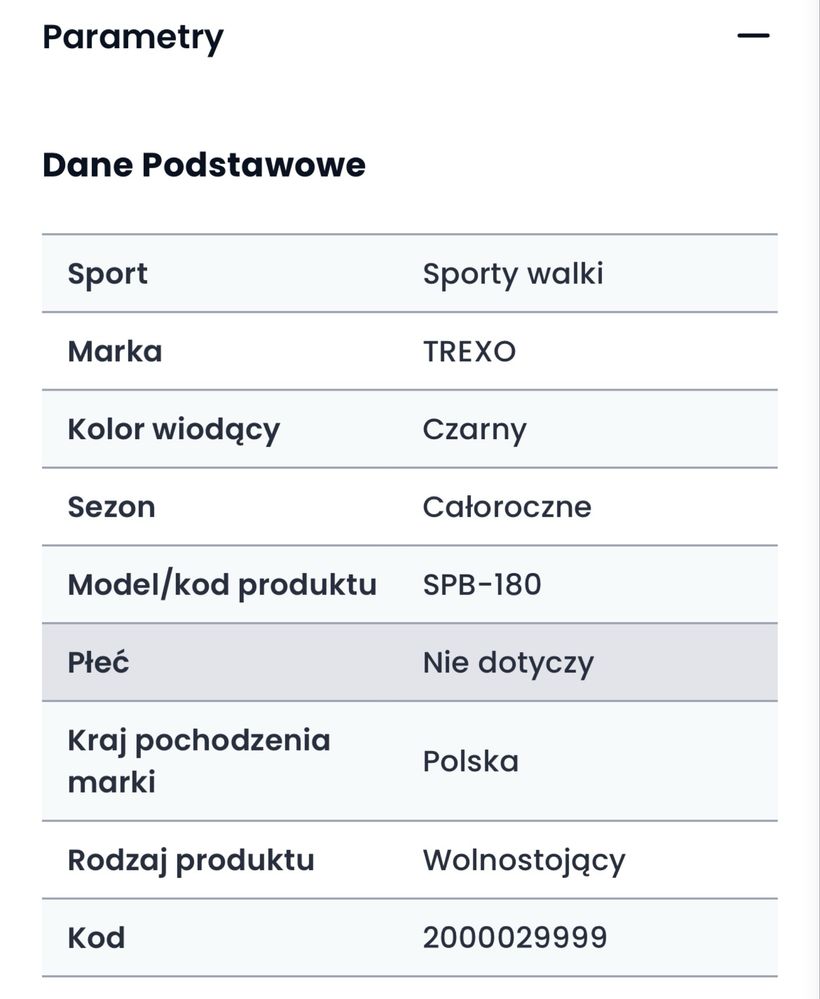 Worek treningowy bokserski TREXO