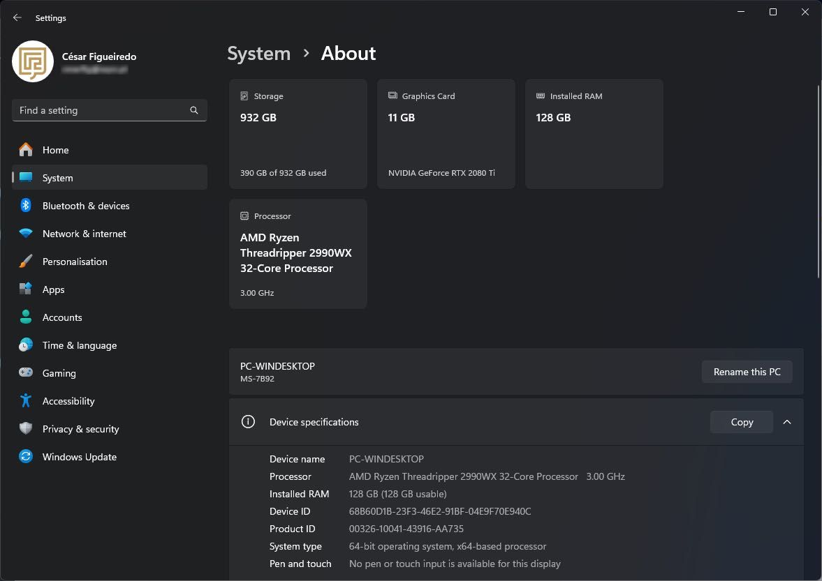 PC AMD Threadripper 32-core - 128 GB - 1TB SSD - Radeon 6900 XT