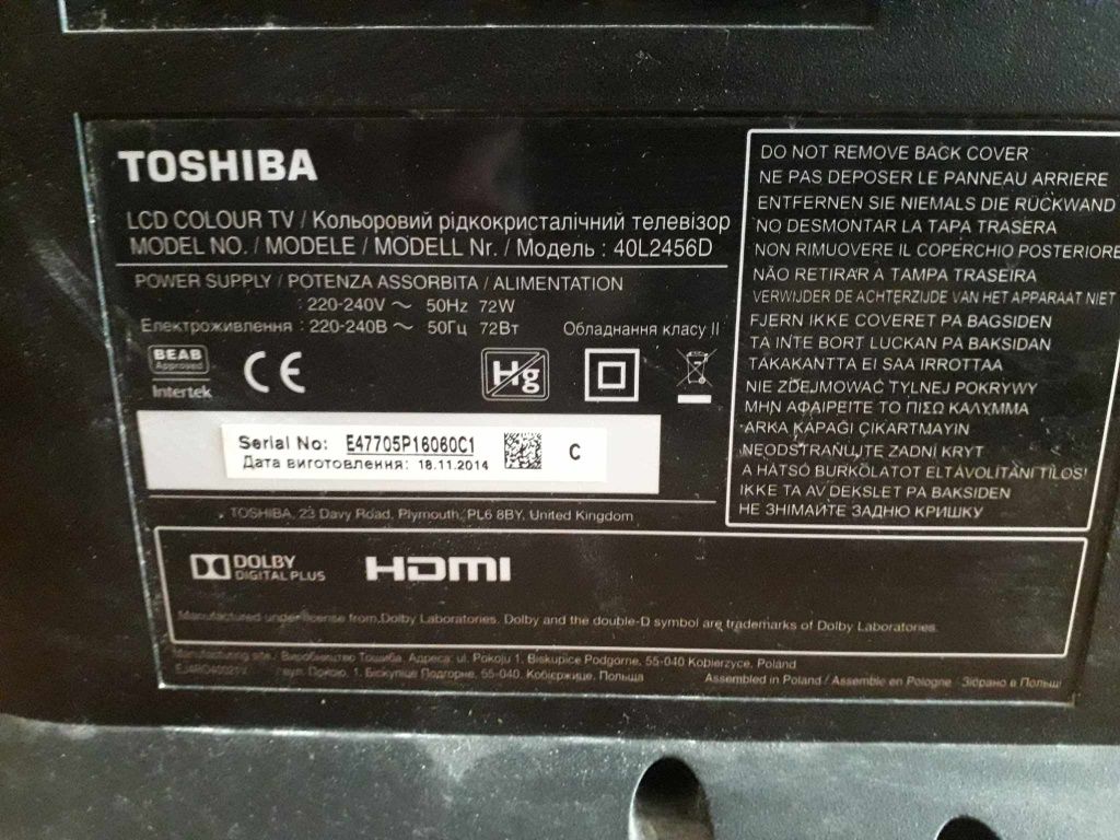 Tv toshiba 40L2456d