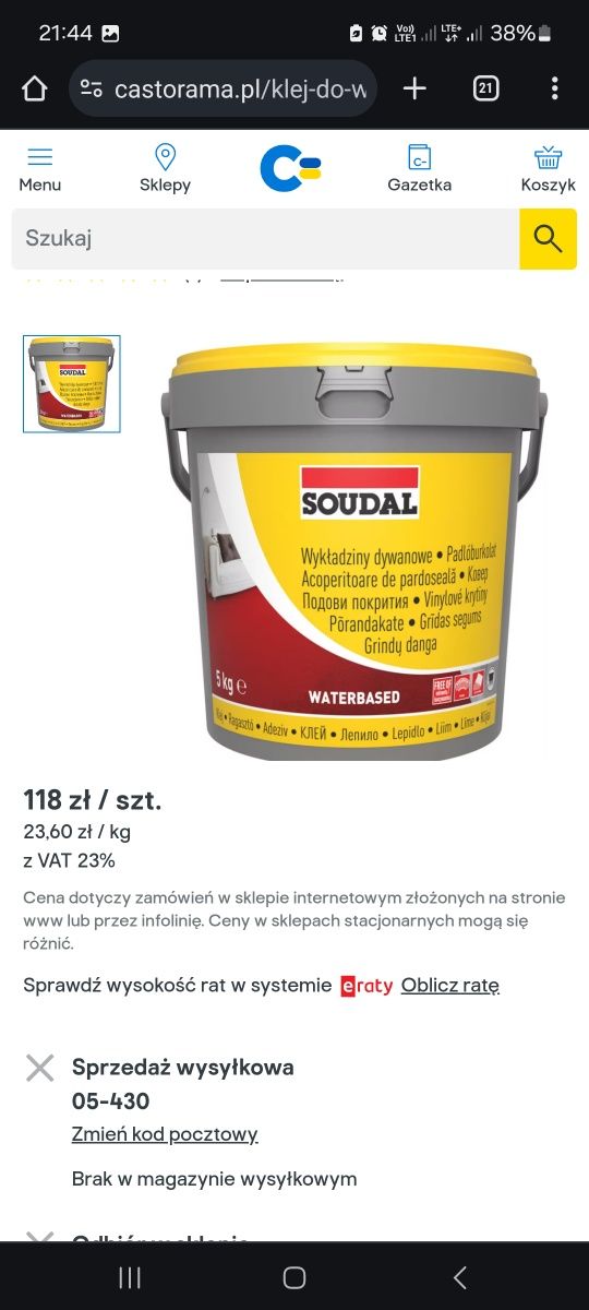 Klej do wykladzi pcv linoleum Soudal 26A