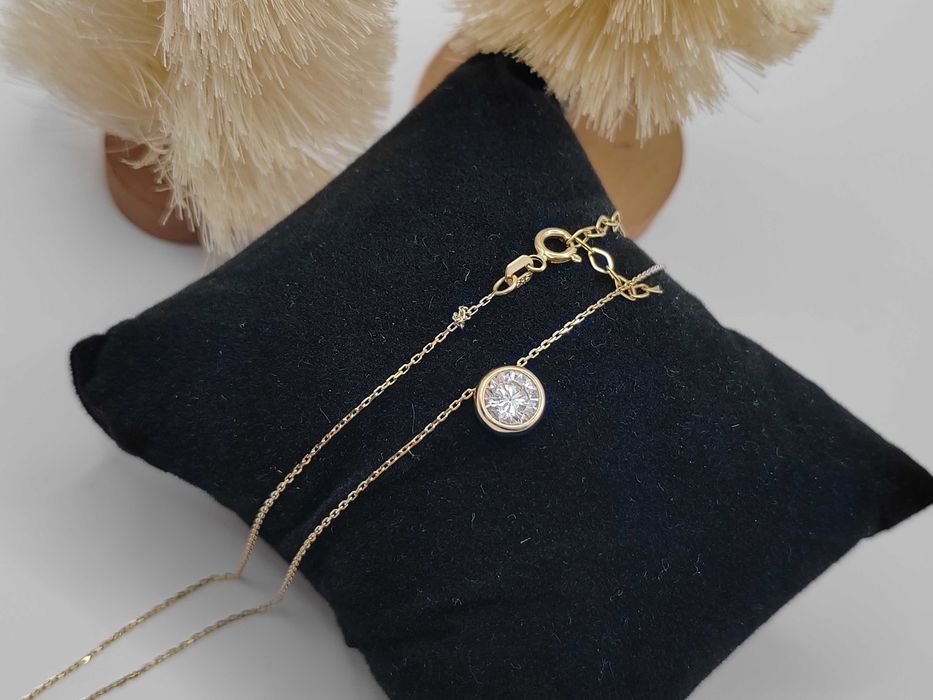 NOWY Złoty Naszyjnik Celebrytka Cyrkonia 41+4cm / Złoto 585