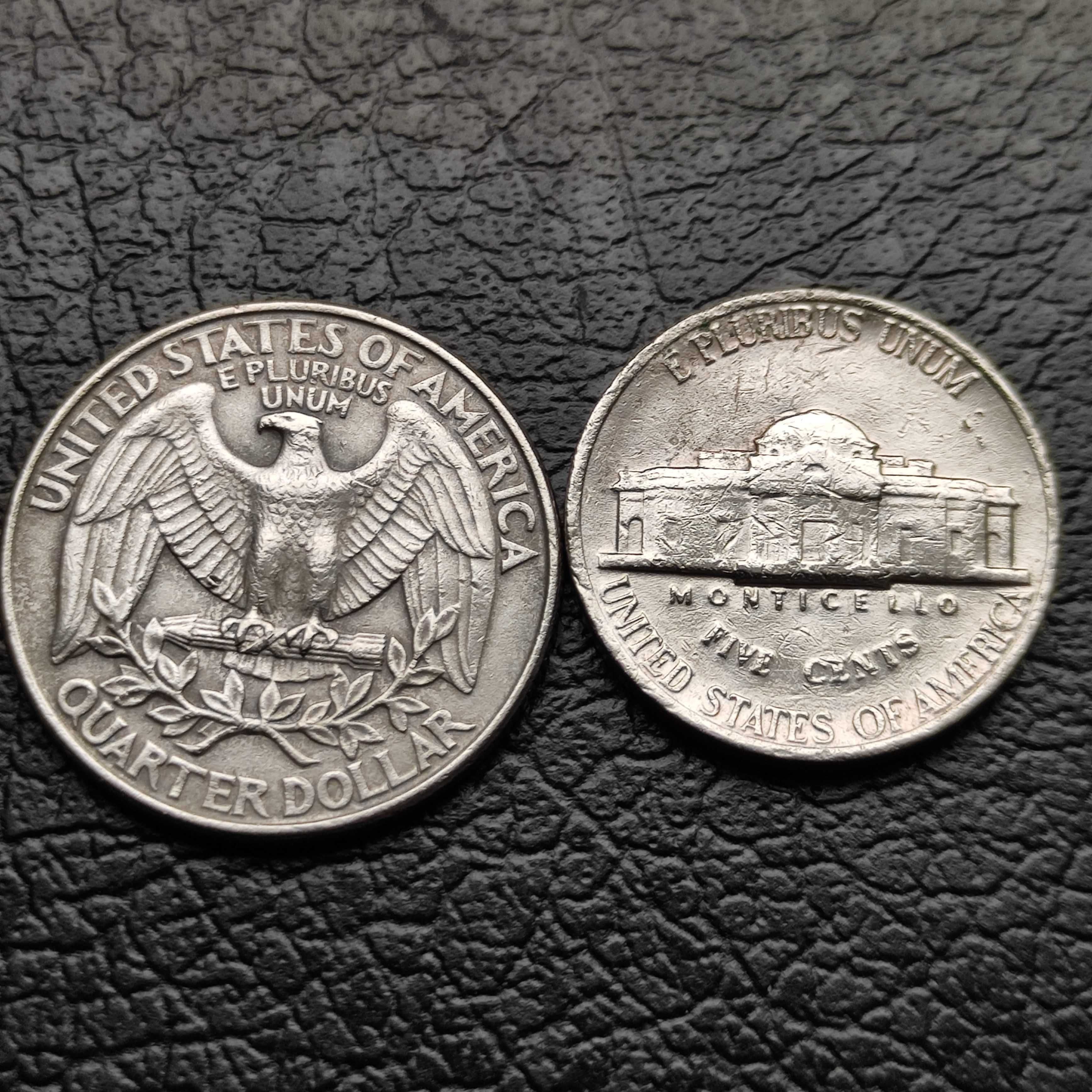 Monety USA ¼ dolara, 1995 r. / 5 centów, 1988 r.