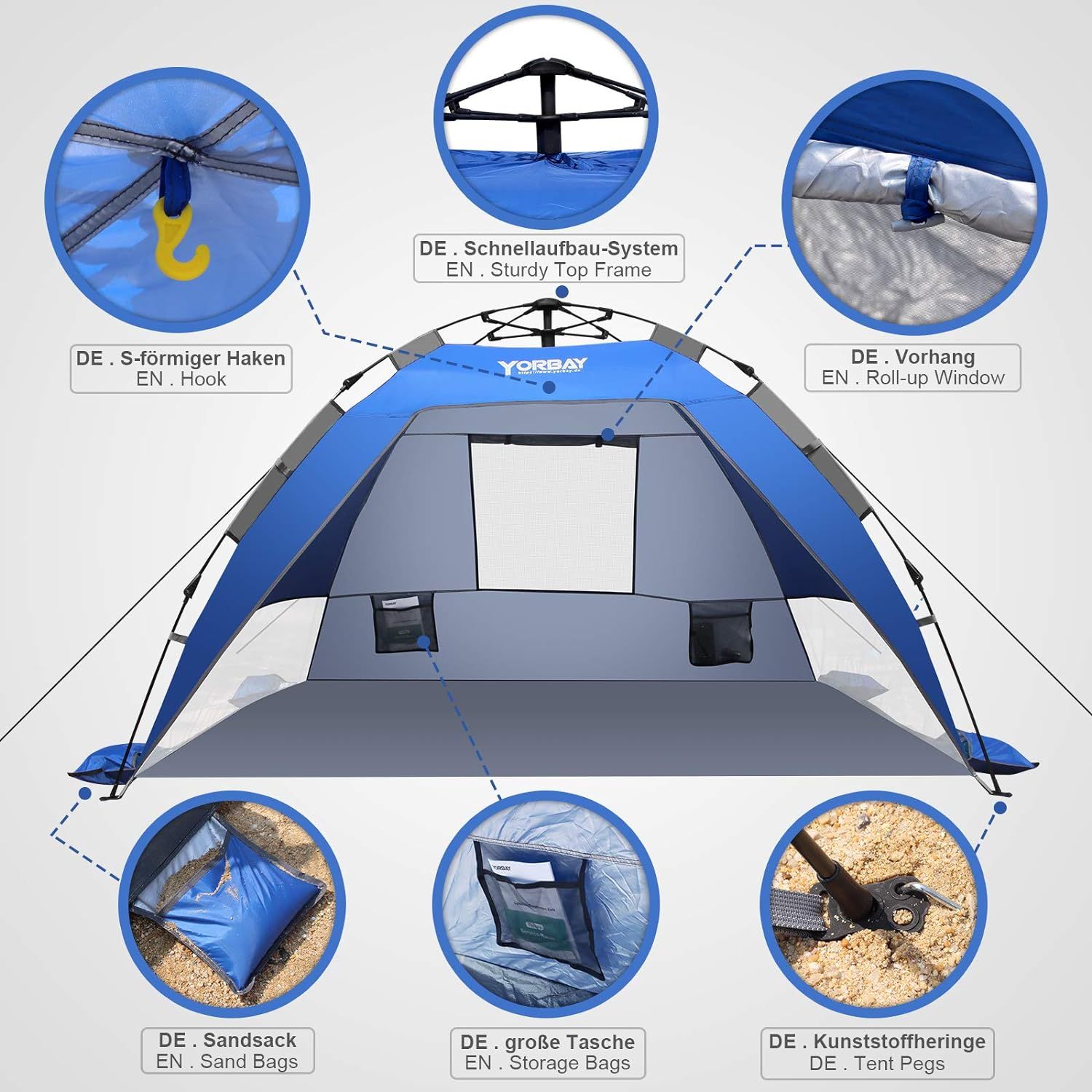 Yorbay Automatyczny namiot plażowy z ochroną UV 50+ 155 x 215 x 145 cm