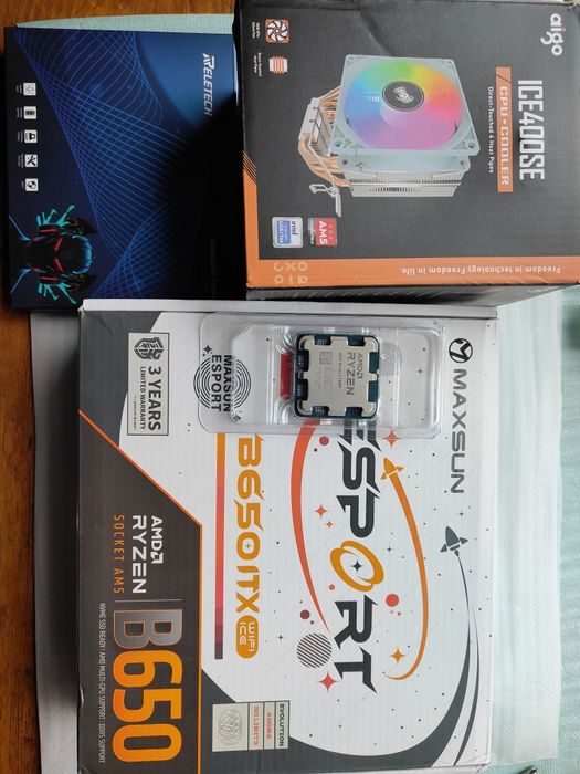 Ryzen 5 7500F/біла Maxsun B650ITX WiFi ICE/32 Gb DDR5-6000/башня ARGB