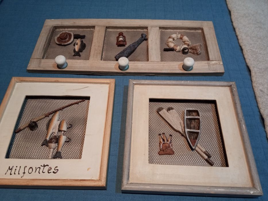 Quardos em alto relevo da pesca e bengaleiro