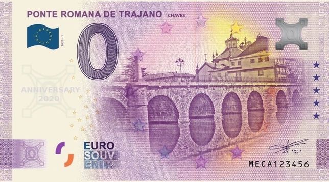 Nota de 0€ (zero euros) Ponte Romana de Trajano: Chaves