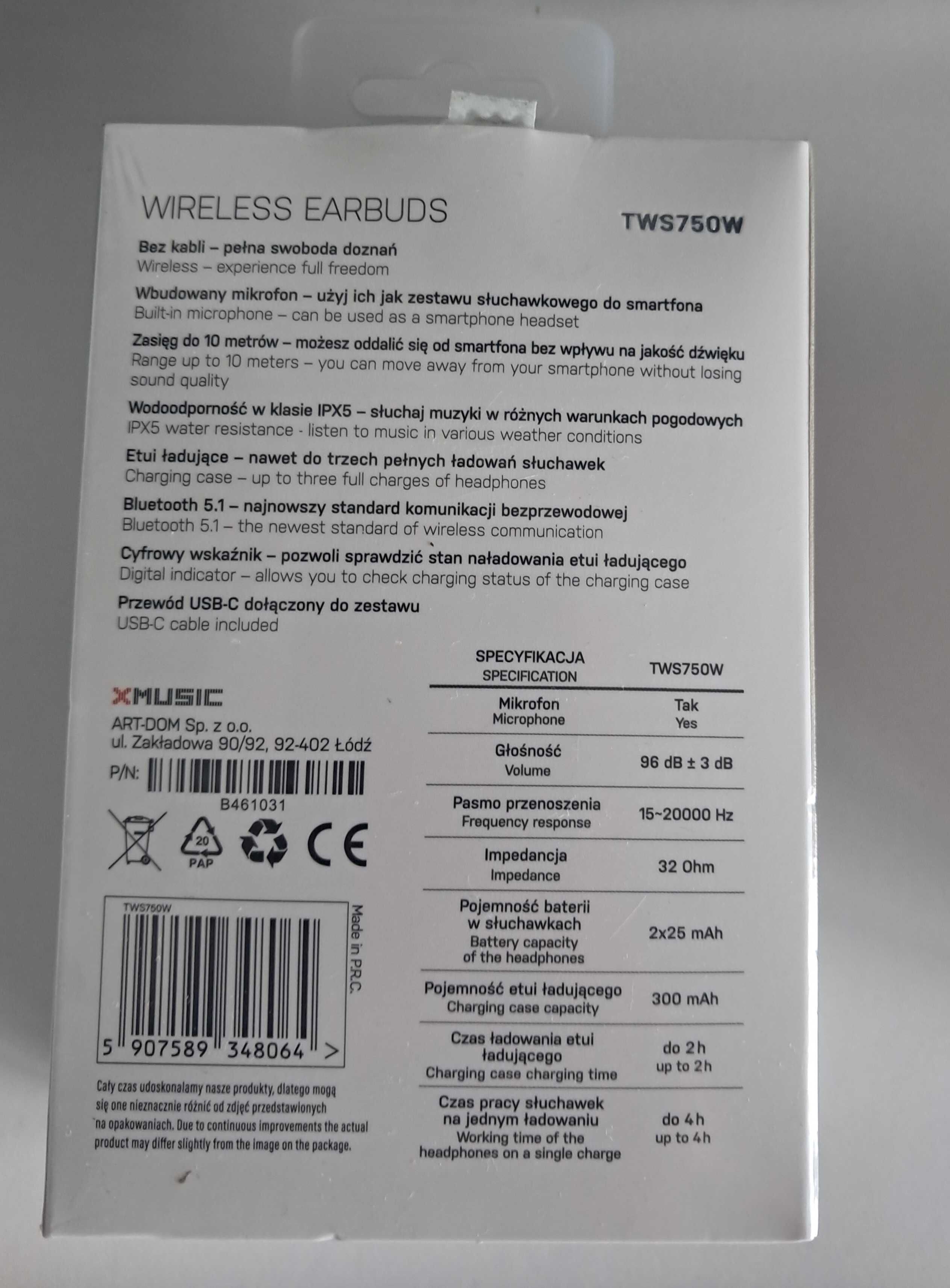 Nowe Słuchawki bezprzewodowe XMUSIC TWS750K