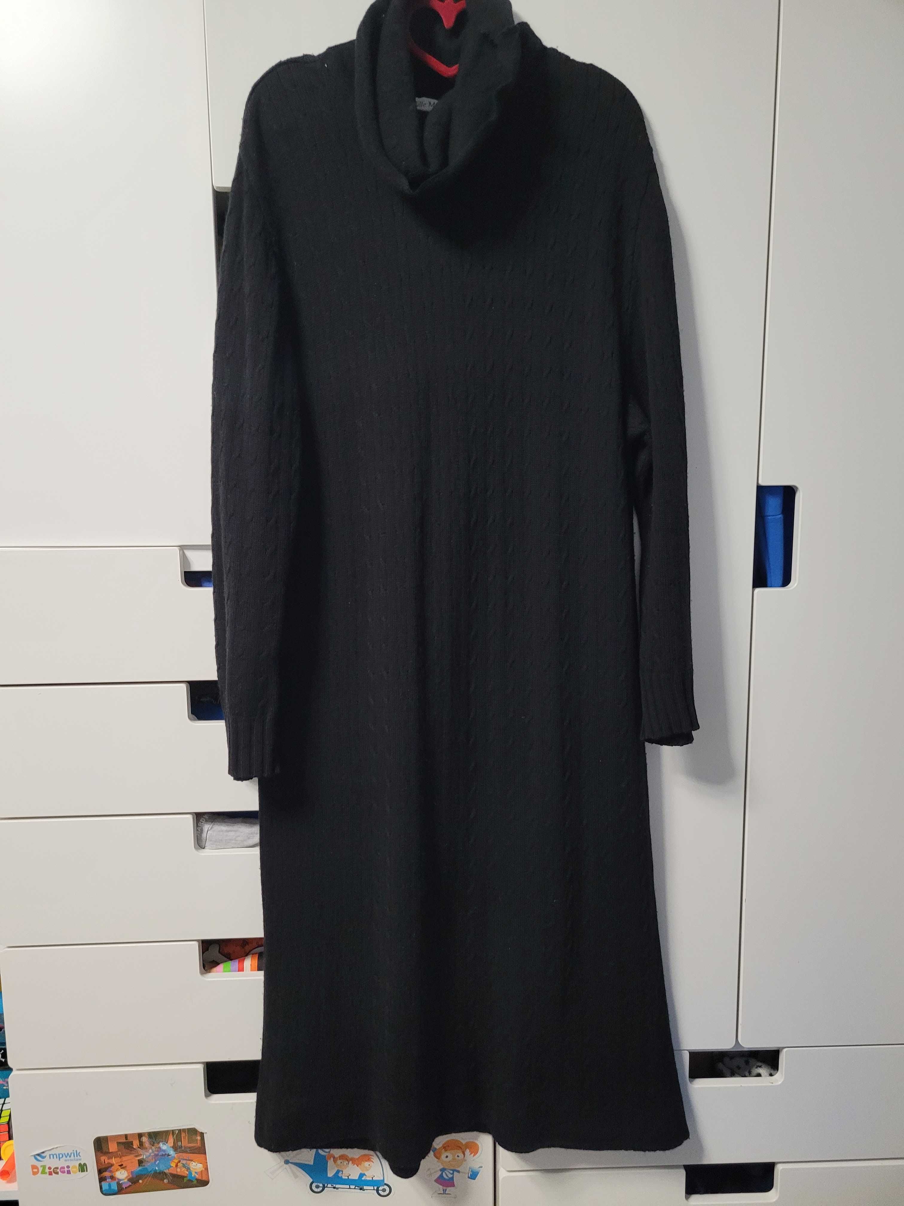 Wełniana pleciona długa midi sukienka z golfem roz 40/42