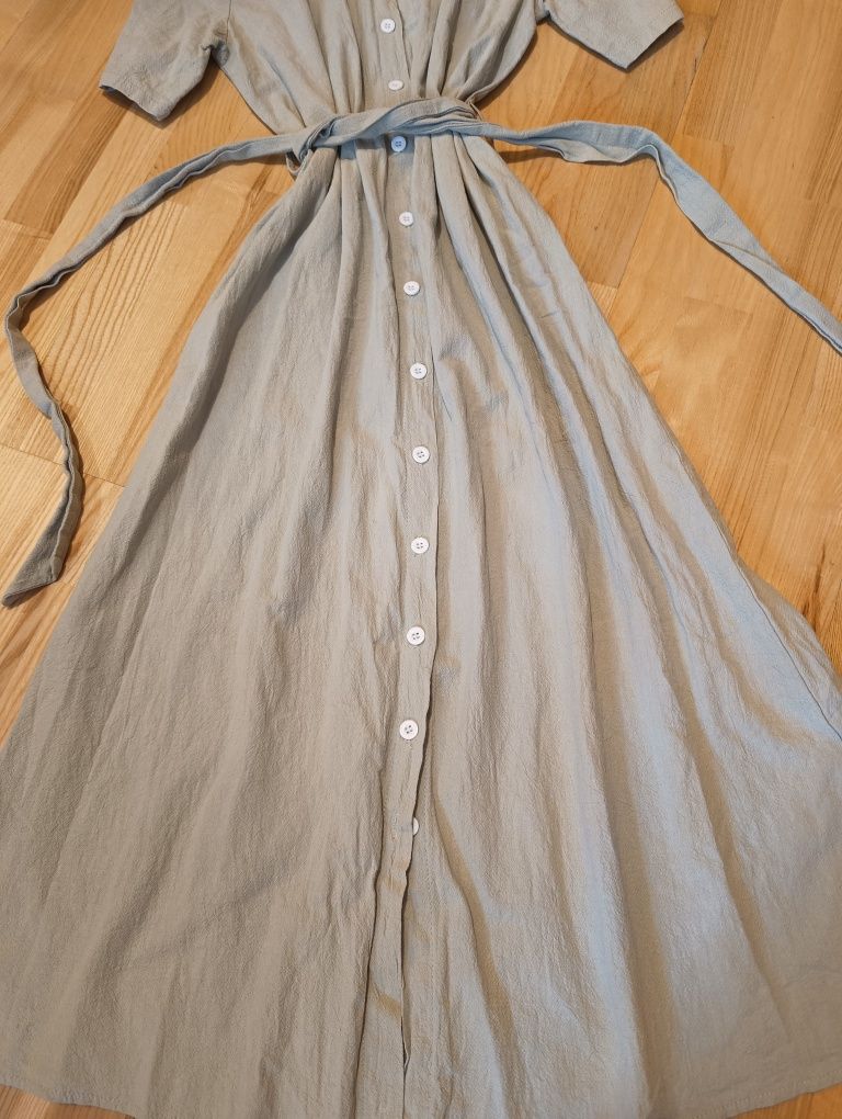Śliczna pastelowa rozpinana rozkloszowana sukienka MIDI S do karmienia