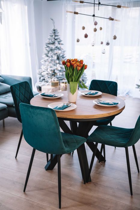 Stół rozkładany okrągły złoty craft fi100 + 4x50 nogi metalowe X loft