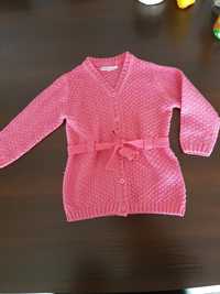 Sweterek różowy dziewczęcy 80 cardigan wiązany dłuższy
