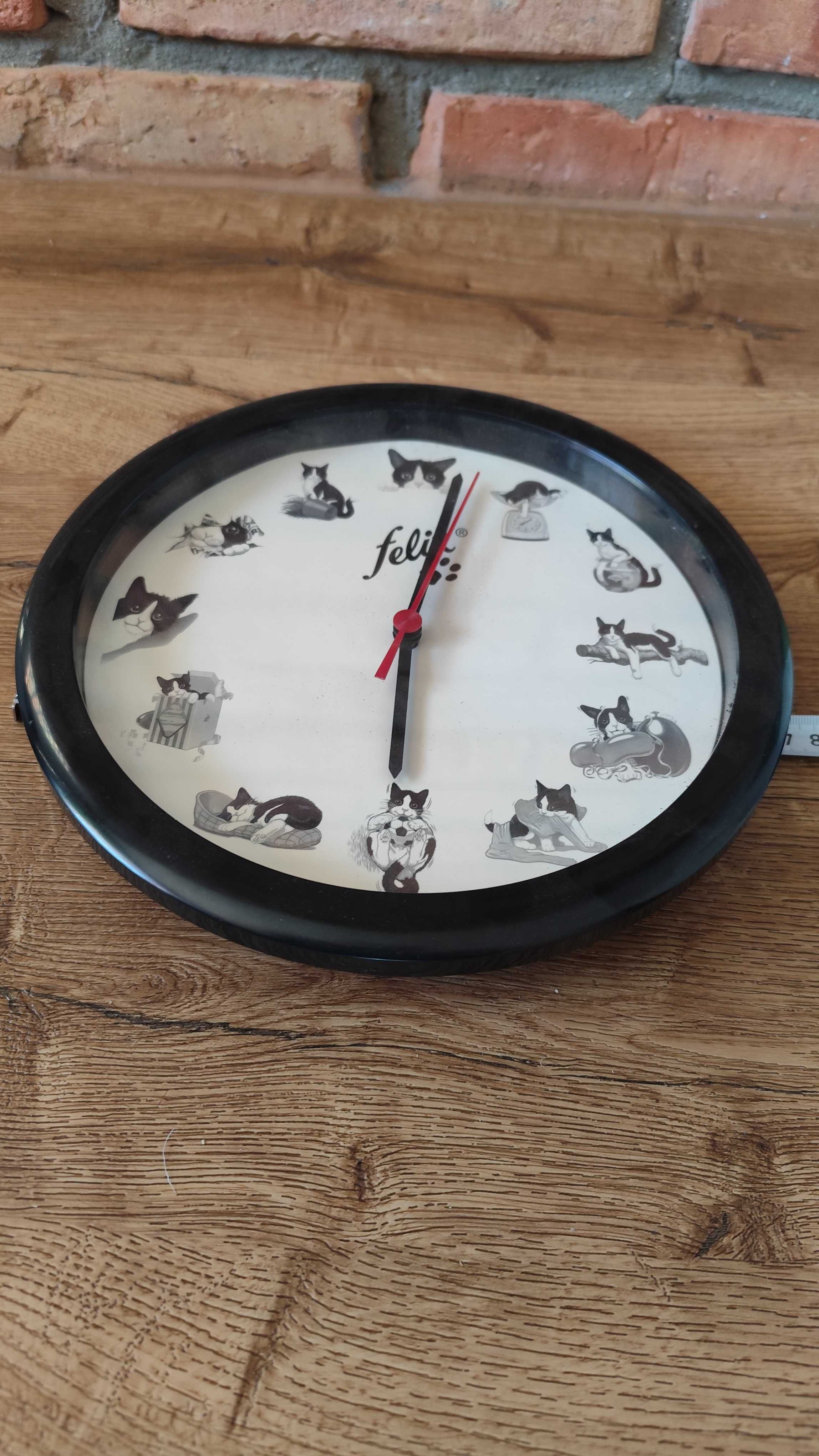 Zegar ścienny z kotami kot, czarny Felix 27cm lata 80-te uszkodzony