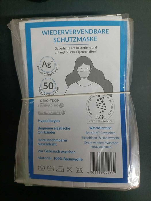 Maska Maseczka na twarz Bawełny 10szt Silverplus OEKO-TEX NrD204