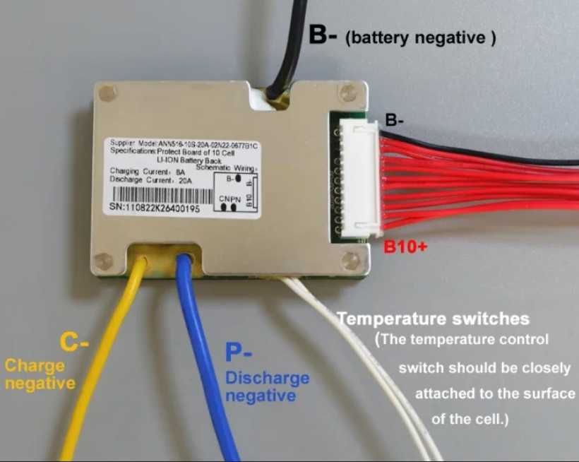 Moduł ładowania BMS 10S 20A 36V z czujnikiem temperatury