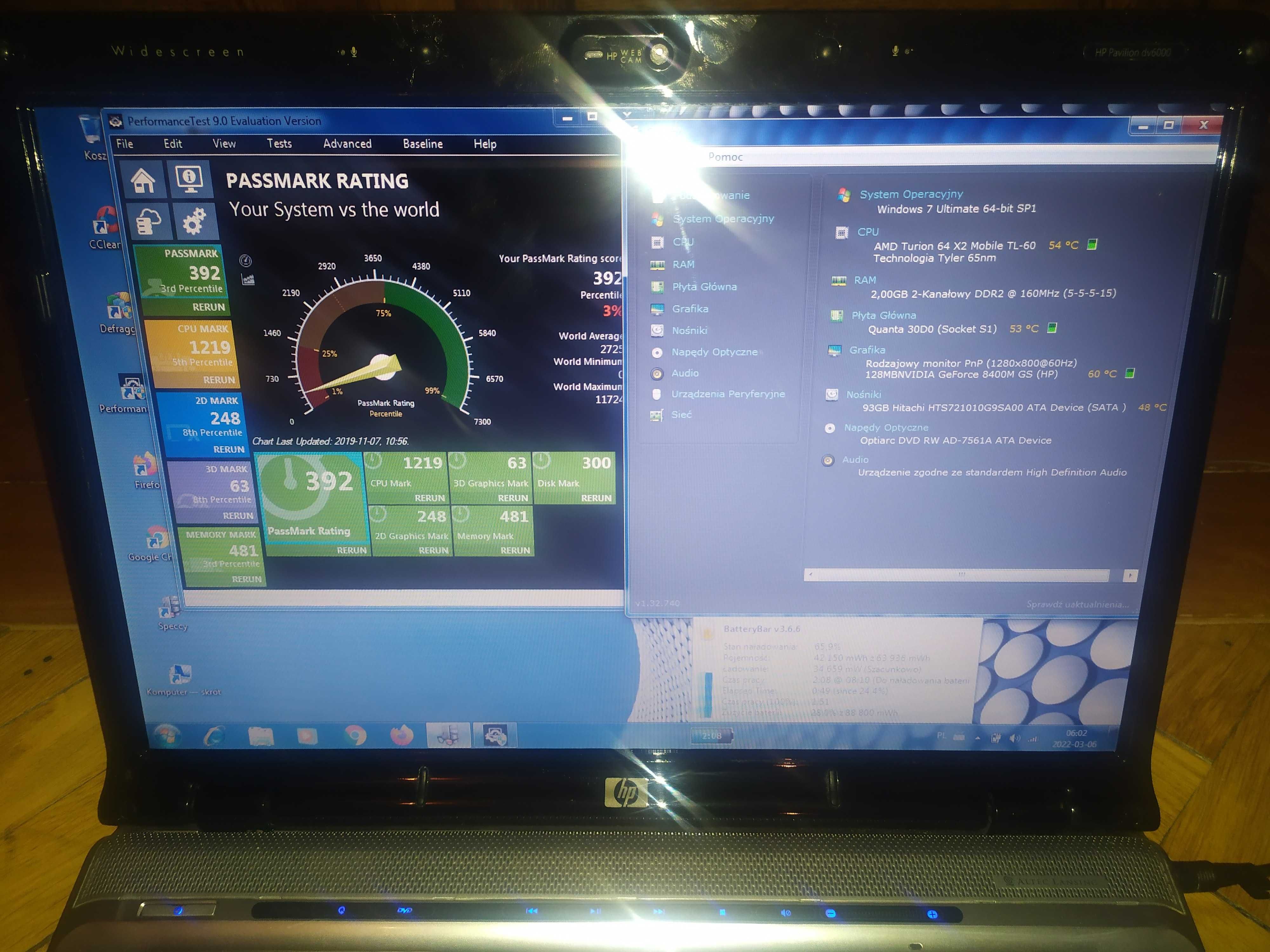 Laptop 15.6 HP Pavilion dv 6000 AMD 2x NVidia Win7 10 office HDMI SSD