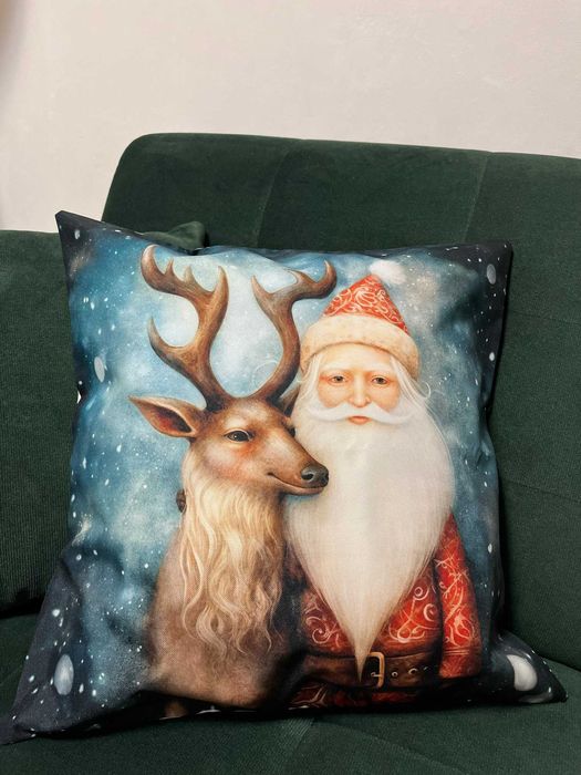 Poszewka na poduszkę święta świąteczna Mikołaj 45x45 szyta HANDMADE