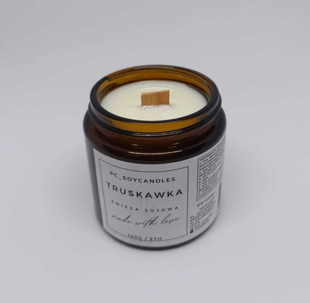 Świeca Sojowa Zapachowa Truskawka 120ml 27h Drewniany Knot