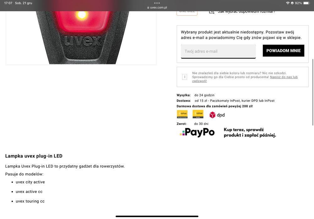 Lampka plug-in LED do kasku UVEX