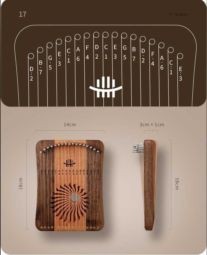 Kalyra 17 strun Hluru KL17-Maple - Kalimba, Lira, Harfa, Cytra