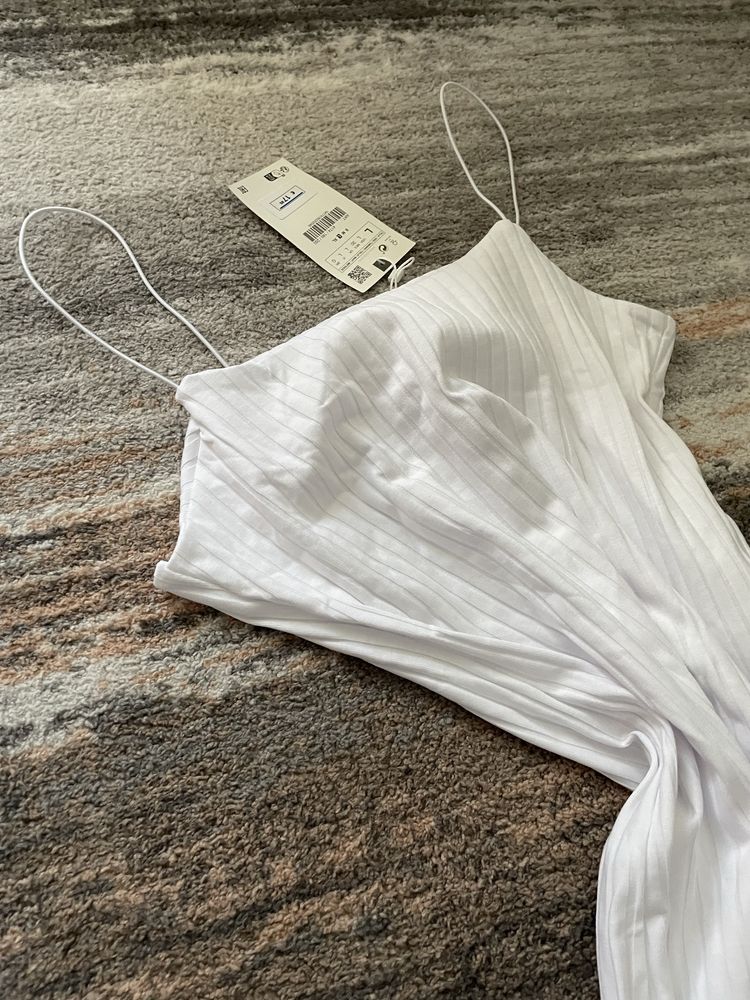 Sukienka Zara prążkowana L 40 biała długa na lato