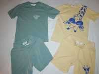 2x komplet r. 128 H&M koszulka i krótkie spodenki chłopięcy żyrafa