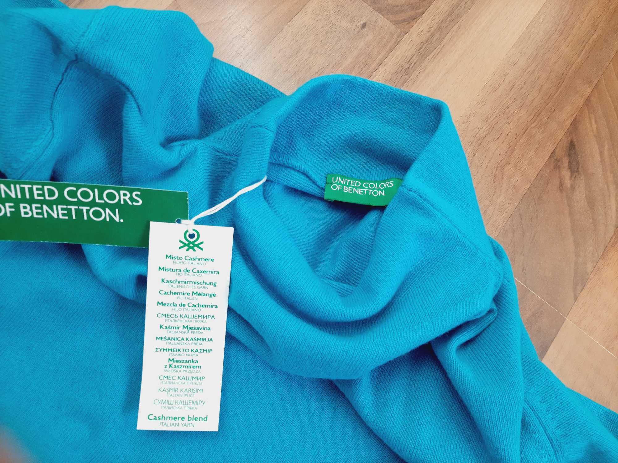 Benetton Nowy sweter z kaszmirem turkusowy M