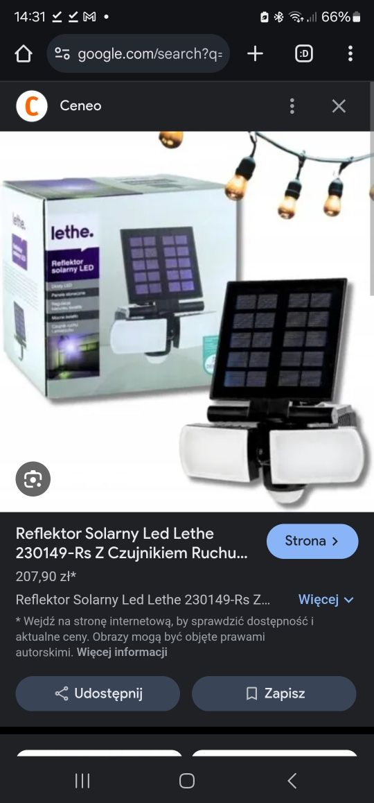 Lethe. Reflektor solarny led.